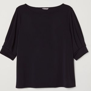 H&M Black Puff Sleeved Jersey Top Size Medium